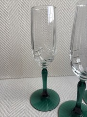 (4) Vintage Libbey Madeira Textured Swirl Champagne Flute Juniper Green Stem