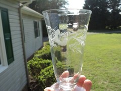 Set/4 Etched Floral Footed Parfait / Glasses Footed Optic Clear Glass 5.5″