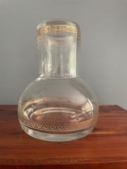 Vintage Bombay Company Glass Carafe Tumbler Cup Bedside Gold Trim Made in Poland