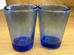 Fire and Light 12oz Cobalt Blue Recycled Glass Tumbler 2pc Lot 4.75″ Retired