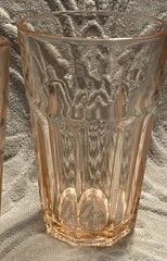 IKEA Vintage Set of 4 Pokal Clear Pink Nine Paneled Tumblers/Drinking Glasses 5”