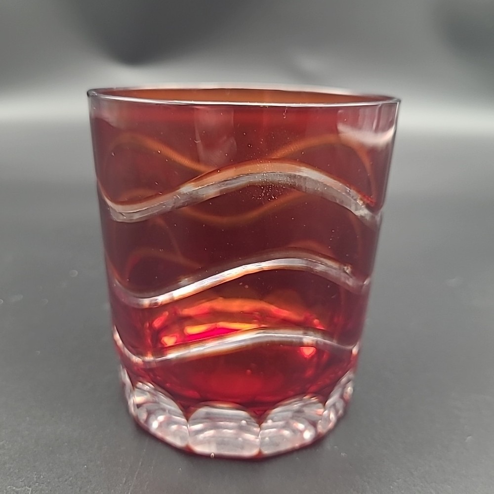 Reddish Brown Cut to Clear Bohemian Crystal Double Old Fashioned Whiskey Glass