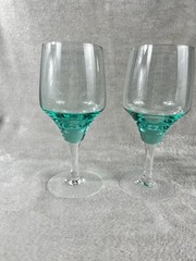 2 Vintage Sasaki Harmony Aqua Stemless Water Wine Glasses 6.75″ – Japan