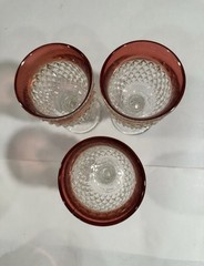 Indiana Glass Diamond Point Ruby Flash Wine Water Goblet 6oz 5.25” Tall (3)