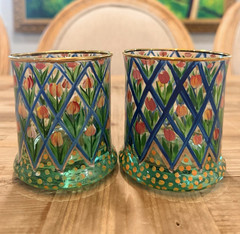 MacKenzie-Childs CIRCUS Hand-Painted Tulip Lattice Glass Tumblers Set of 2