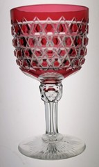 CRANBERRY TO CLEAR ABP CUT GLASS CRYSTAL WINE IN A CANE/LARGE HOBNAIL DESIGN #2