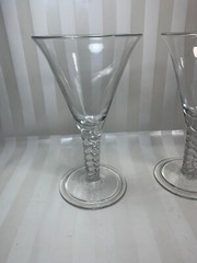 Set Of 2 Blown Glass Trumpet Shaped Water Goblets Braided Stems Two-Tiered Base