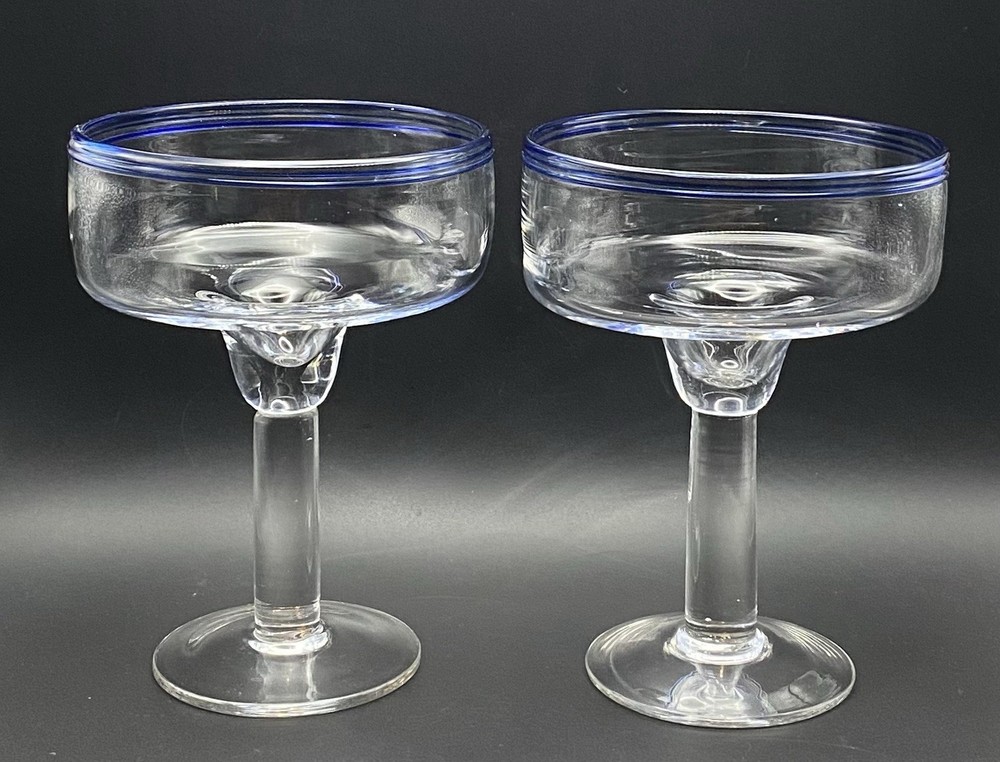 2 Sonoma Life + Style Nantucket Collection Coupe/Margarita Glasses, Blue Stripes