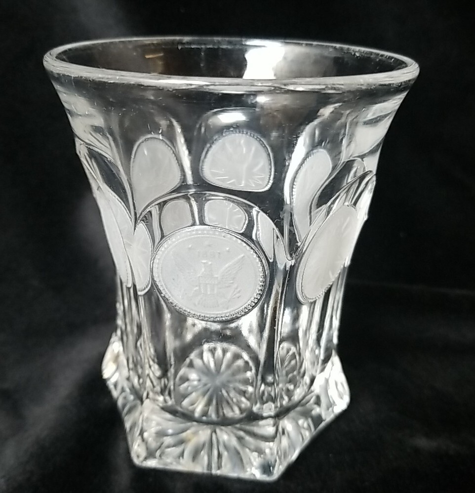 Fostoria Glass Eagle Coin 4.25” TUMBLER Coin Medallions 1887
