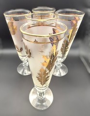 Libbey Golden Foliage Set Of 5 Champagne Pilsner Glasses 22K Gold Leaf MCM