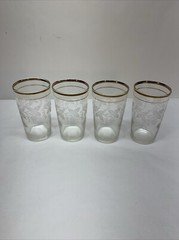 Bartlett Collins Frosted Grape Vine Gold Trim 12 Oz Tumblers Set 4 Vintage