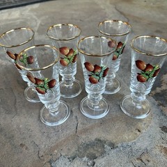 Rare Vintage Hazelnut Cordial Glass Set of 6 Mid Century Modern Footed Liqueur
