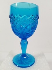 Cordial Goblet Elegant Stem Turquoise Blue 4.5″ Tall Star Swirled Aqua Glass