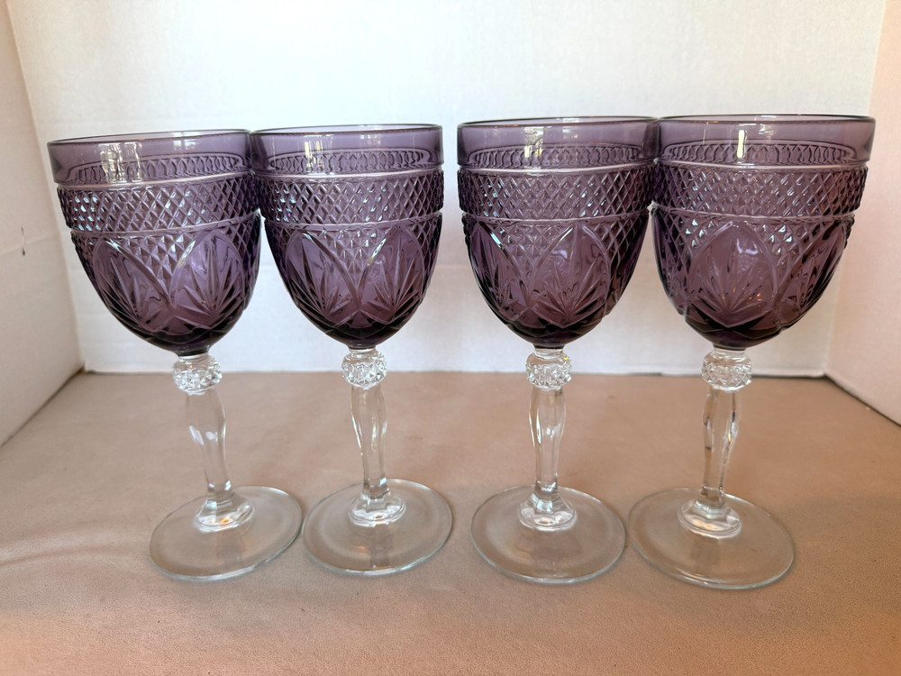 Cristal D’Argues Durand AMETHYST Cut Glass Goblets Wine Glass Set of 4 Gorgeous