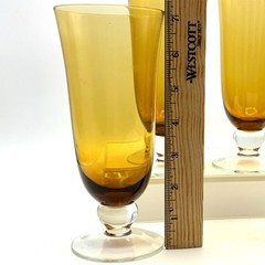 Vintage Glass Amber Bell Shape Clear Ball Stems Water Wine Goblets 7” Read