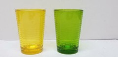 2 GREEN and YELLOW GOLD HORIZONTAL RINGS JUICE GLASSES