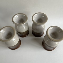 Vintage Stoneware Beer & Wine Goblets – Brown & Cream Footed Mugs