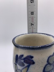 Set of 2 Vtg Ceramic 8 Oz Wine Goblets Handmade Signed Rustic Floral Design