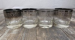 4 Pc Mid-Century Modern Queen’s Lusterware Silver Fade Lowball Glass Set