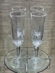 Set of 4 – St George American Heritage Cut Crystal Champagne Flutes w/ Hex Stem