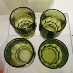 4 Mid Century Anchor Hocking Green Georgian Honeycomb Rocks Glasses Tumblers