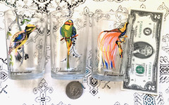 3 Vintage Tropical Bird Juice Drinking Glasses KIG Malaysia Hand Painted