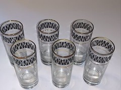 Vintage highball Glasses Tumblers Gold Trim zebra print tiki barware Set Of 6