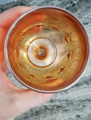Vintage Amber Peach Gold Carnival Heavy Glass Stars Goblet Luster Drinking Cup