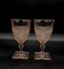 2pc Westmoreland English Hobnail Depression Glasses 6″ Wine/Water Square Base