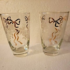 Vintage Libbey White and Gold Roses Bar Ware ~ Drinking Glasses 12 oz Set of 2