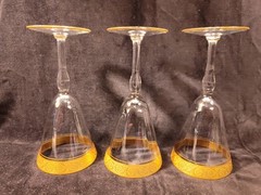 3 Tiffin Franciscan Glass Goblets Paneled Gold Band