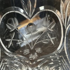 Lead Crystal Cut Glass Cookie Cracker Biscuit Candy Jar Hearts Tulips Vintage