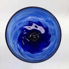 Avalos Mexican Art Glass Champagne / Sherbet Glass Cobalt Blue Swirl 3.75″ Tall.