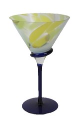 Czech Bohemian Art Glass Wine Water Goblet Martini Blue Stem Yellow White Blown