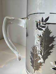 Atomic Era MCM Silver Leaf Frosted Glass Pitcher +4 Goblets VTG Cocktail Bar Set