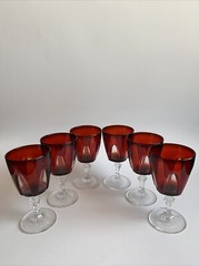 Vintage D’Arques Crystal French Set of 6 Gothic Ruby Red Wine Glasses 5 3/4”H