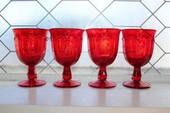 4 1970s Red Water Goblets Viking Glass Arlington Ruby