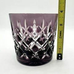 Ajka Purple Cut To Clear Crystal Whiskey Lowball Glass Bohemian Hungary