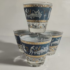 CERA GLASS MCM Set of 4 Vintage Etruscan Frieze Double Old Fashioned Glasses