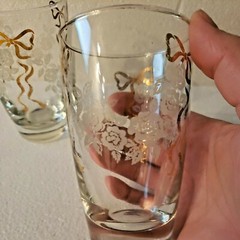 Vintage Libbey White and Gold Roses Bar Ware ~ Drinking Glasses 12 oz Set of 2