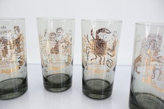 Anchor Hocking Zodiac Smoked Gray Gold Highball Glasses Set of 5 Vintage MCM