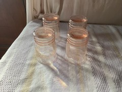 Antique 4 Pink Depression Dogwood Tumbler 4”Tall 3” W. Excellent