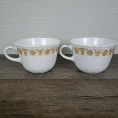 Vtg Corelle Livingware Corning Coffee Tea Mugs Cups Gold Butterfly USA 8oz