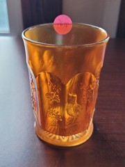 Pretty Marigold Northwood Carnival Glass Singing Birds Pattern Tumbler