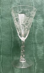 Three Fostoria Elegant Glass Mayflower Pattern Liqueur Glasses 5 1/4 Tall