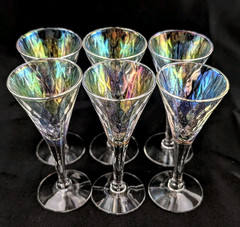 ​​Vtg Indiana Glass Iridescent Diamond Point Aperitif Cordial Glasses Set 6 MCM