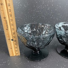 Morgantown Crinkle Glass Driftwood Footed Dessert Bowls Set of 2 Smoky Grey MCM