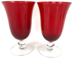 LENOX Holiday Gems Ruby Red All Purpose Wine Goblets Set of 2 6.5″ Tall EUC
