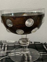 Vintage Czech Wide Copper Banded Bubble Champagne Wine Glasses Set of 4 12 Oz