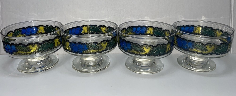 Vintage Libbey Dessert/ Sherbert Footed Stained-Glass Set of 4 Dessert Cups